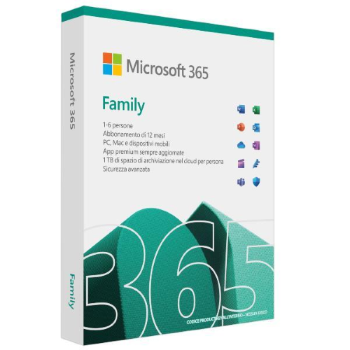 MICROSOFT M365 FAMILY 1 ABBONAMENTO MAX 6 PERSONE 1 ANNO VERSIONE BOX